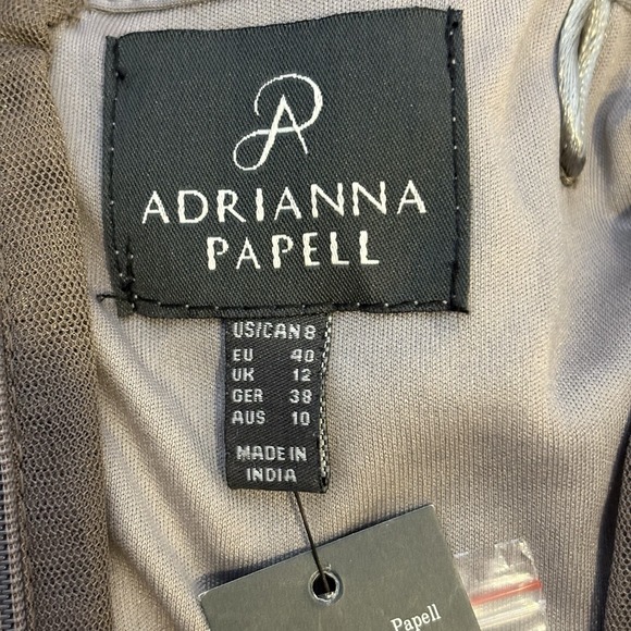 Adrianna Papell Womens Beaded Gown 8 Taupe Mesh Feminine Elegant Wedding NYE - Picture 7 of 9